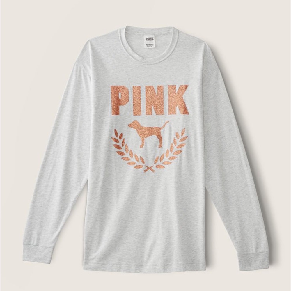 VS PINK GLITTER DOG LONG SLEEVE CAMPUS TEE Victoria’s Secret PINK NEW